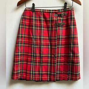 NWT Eland 100% Wool Red Tartan Plaid Pleated Kilt Skirt 28 Waist